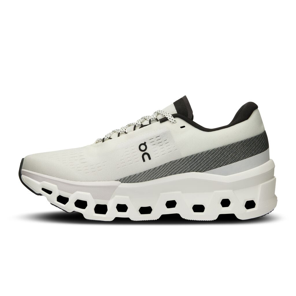 On Cloudmonster 2 running shoe in white and light gray colorway