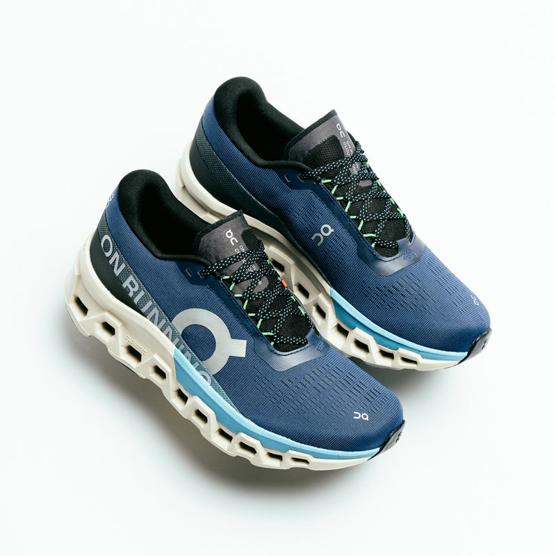 On Cloudmonster 2 running shoes in blue Tempest/Horizon colorway with signature cloud sole
