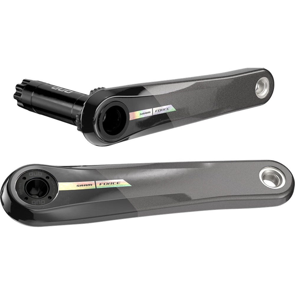 SRAM Force D2 DUB crank arms in unicorn grey with rainbow laser foil finish