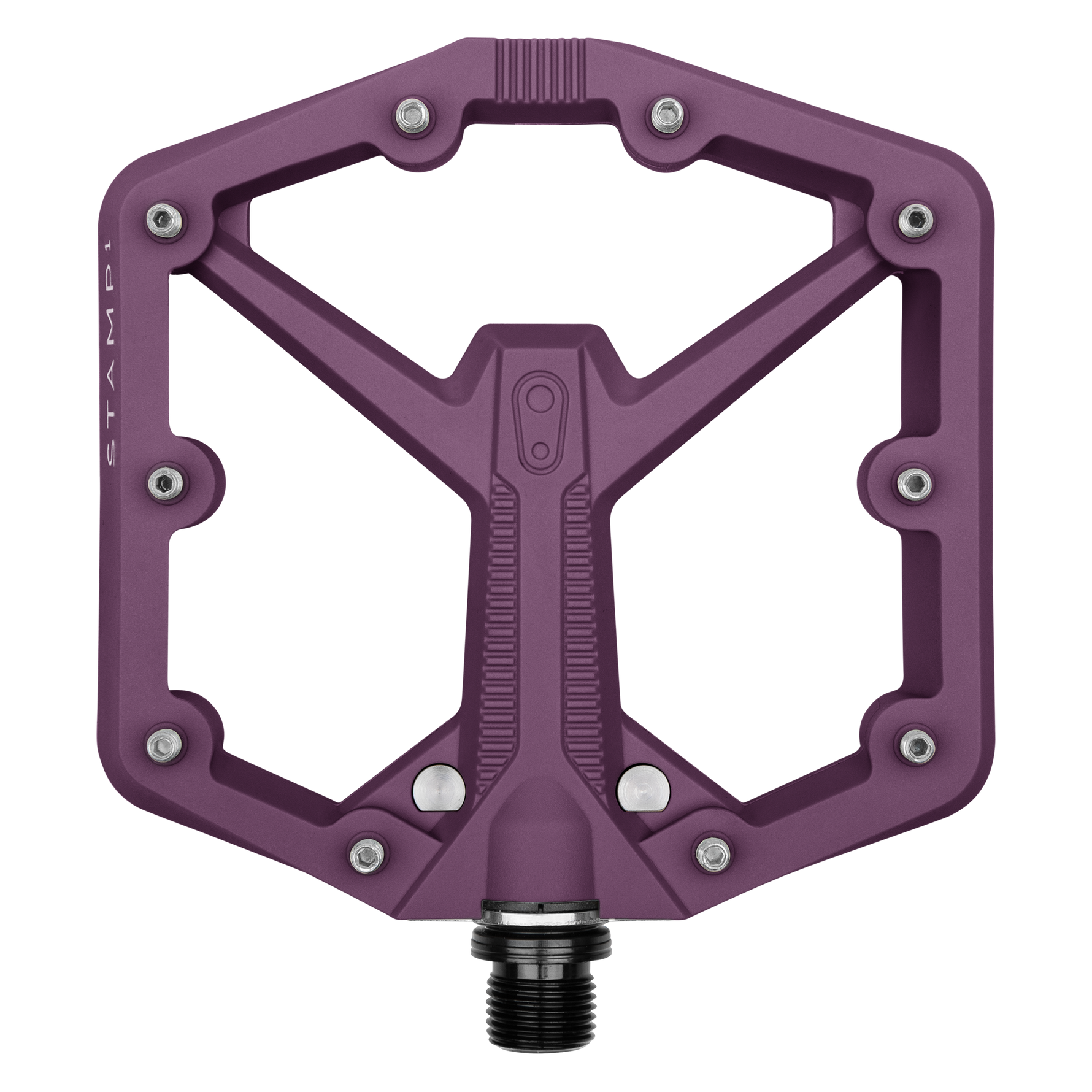 Crank Brothers Stamp 1 Large purple mountain bike pedal with clean studio background