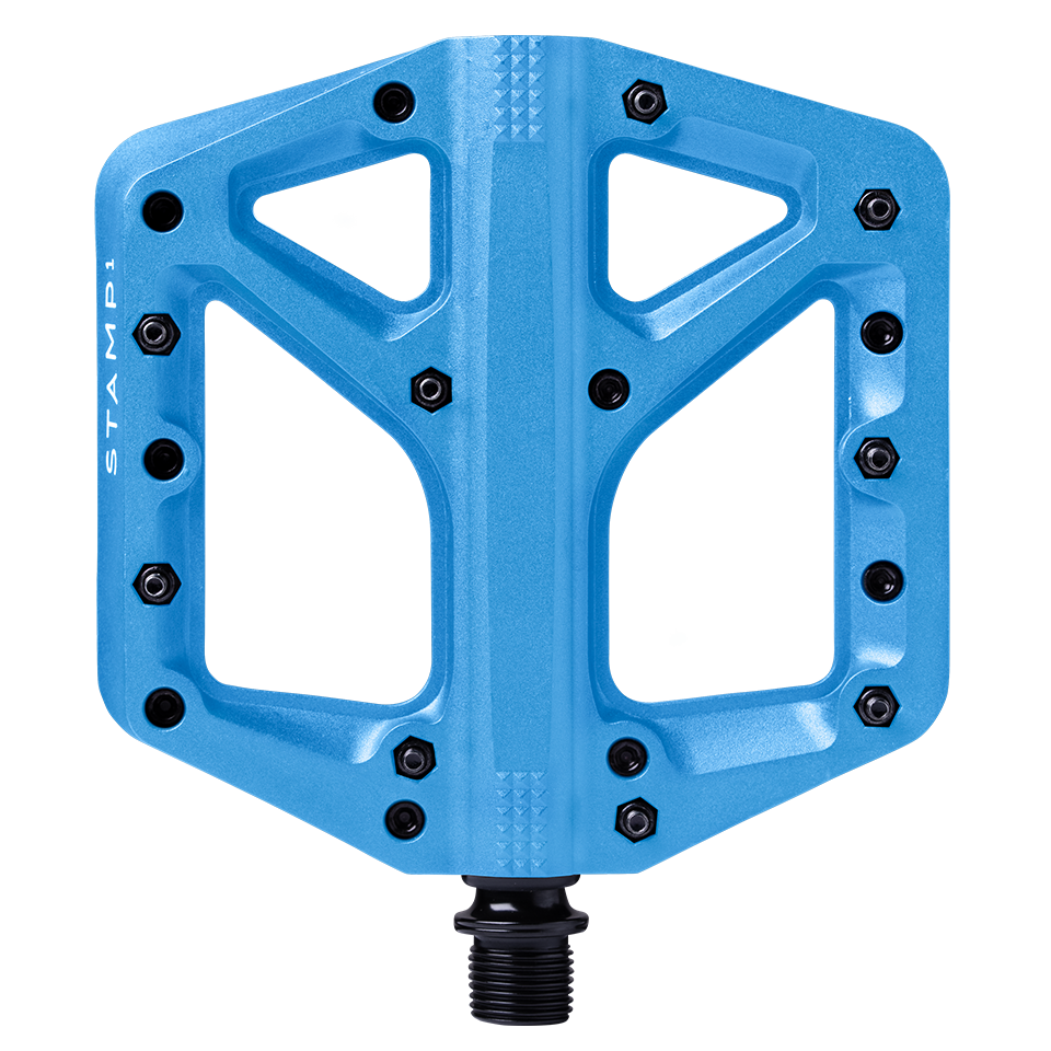 Crank Brothers Stamp 1 Large mountain bike pedal in blue with grip pins