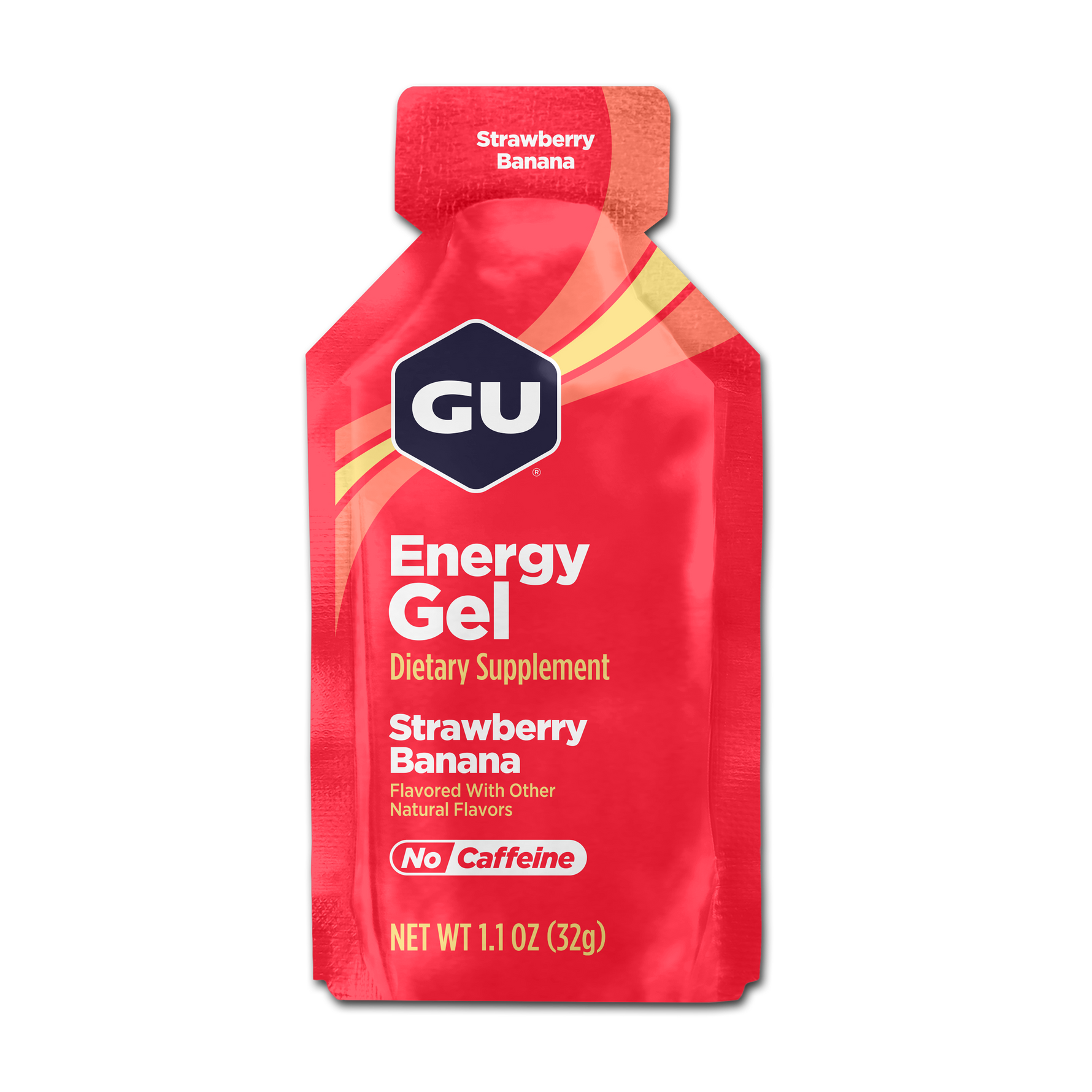 GU Energy Gel in Strawberry Banana flavor, red packet with no caffeine