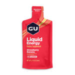 GU Liquid Energy strawberry banana flavor packet in red packaging