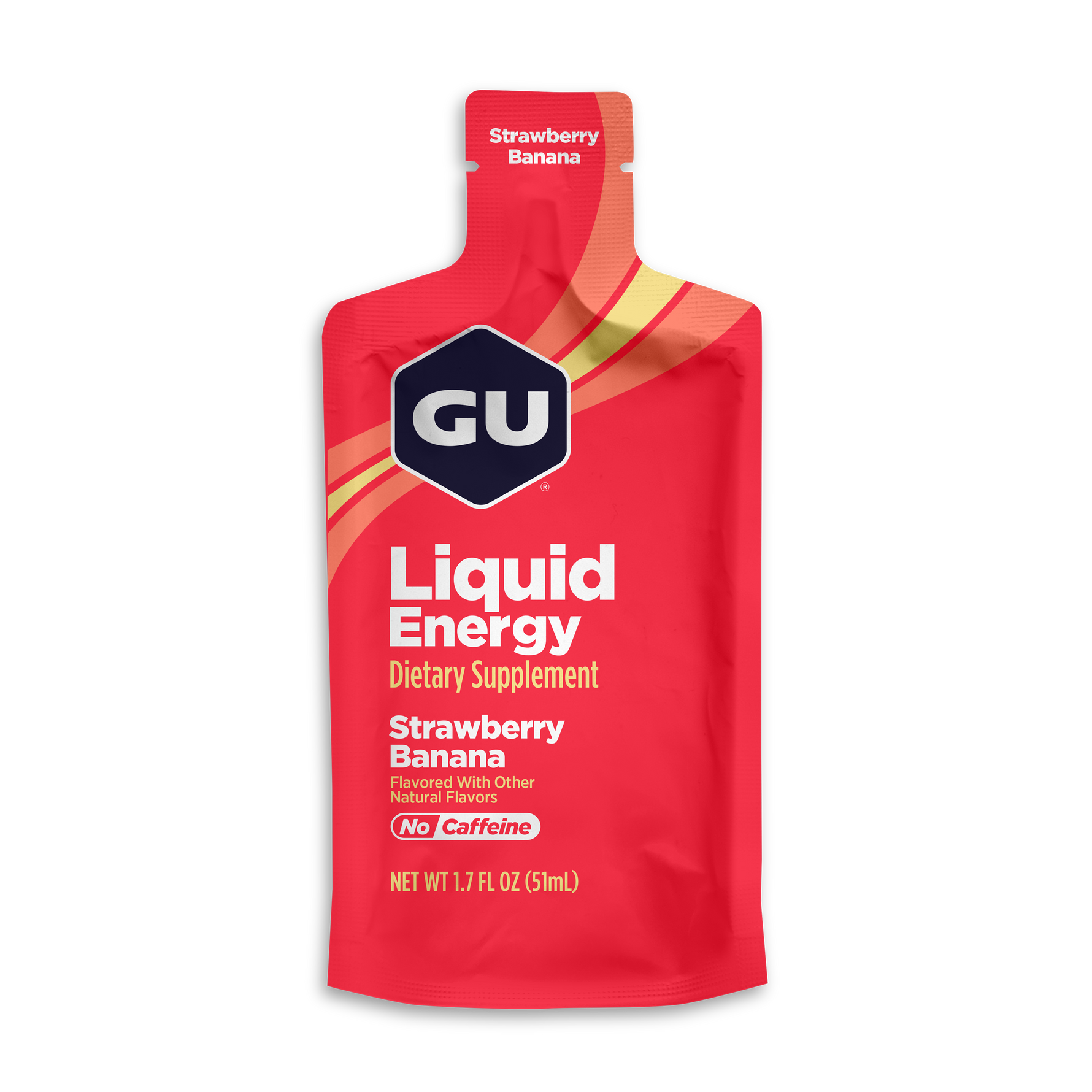 GU Liquid Energy strawberry banana flavor packet in red packaging