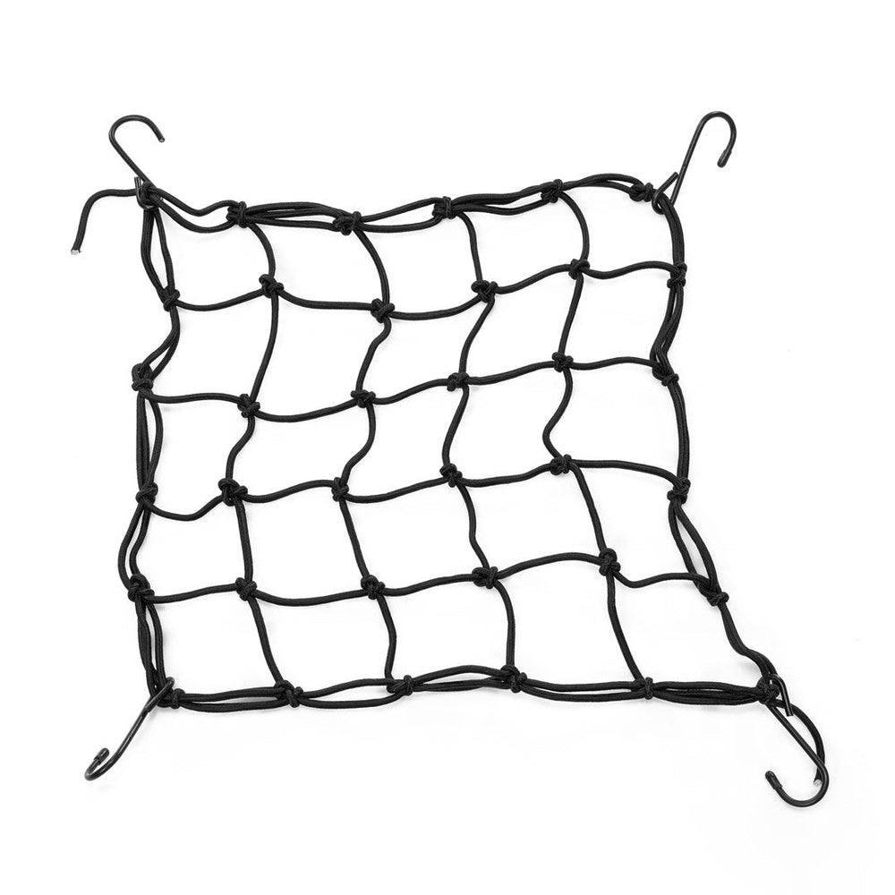 Black elastic cargo net with metal hooks for securing items