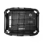 Super73 black cargo crate with net overlay on white background