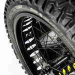 Super73 yellow wheel liner installed on electric bike spoke wheel