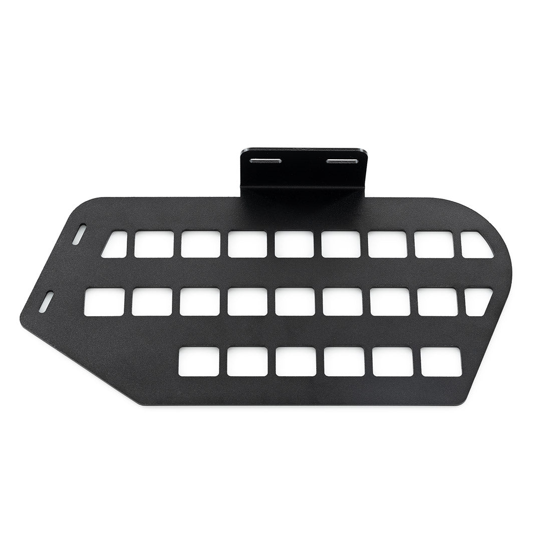 Black Super73 In-Frame MOLLE panel with rectangular cutouts and mounting bracket