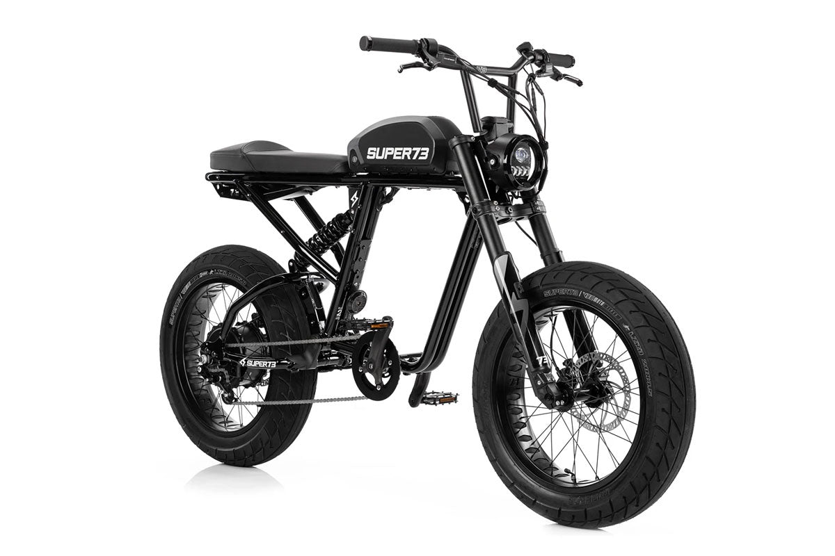 Super73 R Brooklyn electric bike in all-black colorway on white studio background