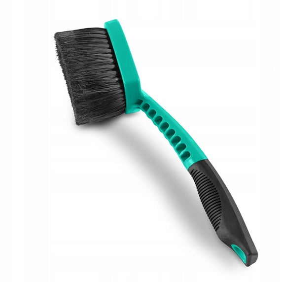 Motorex cleaning brush with curved teal handle and black soft bristles