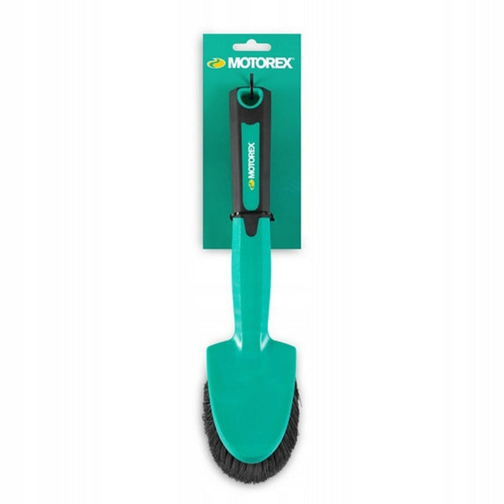Motorex turquoise cleaning brush with soft bristles in retail packaging