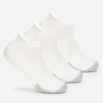Thorlos white ankle tennis socks with gray cushioned heel and toe, three-pack