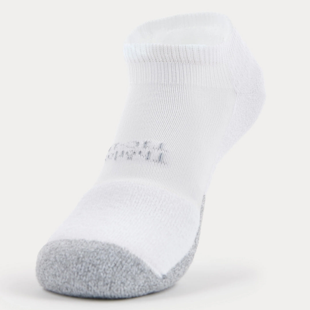 Thorlos white tennis micro mini ankle sock with gray cushioned toe and heel
