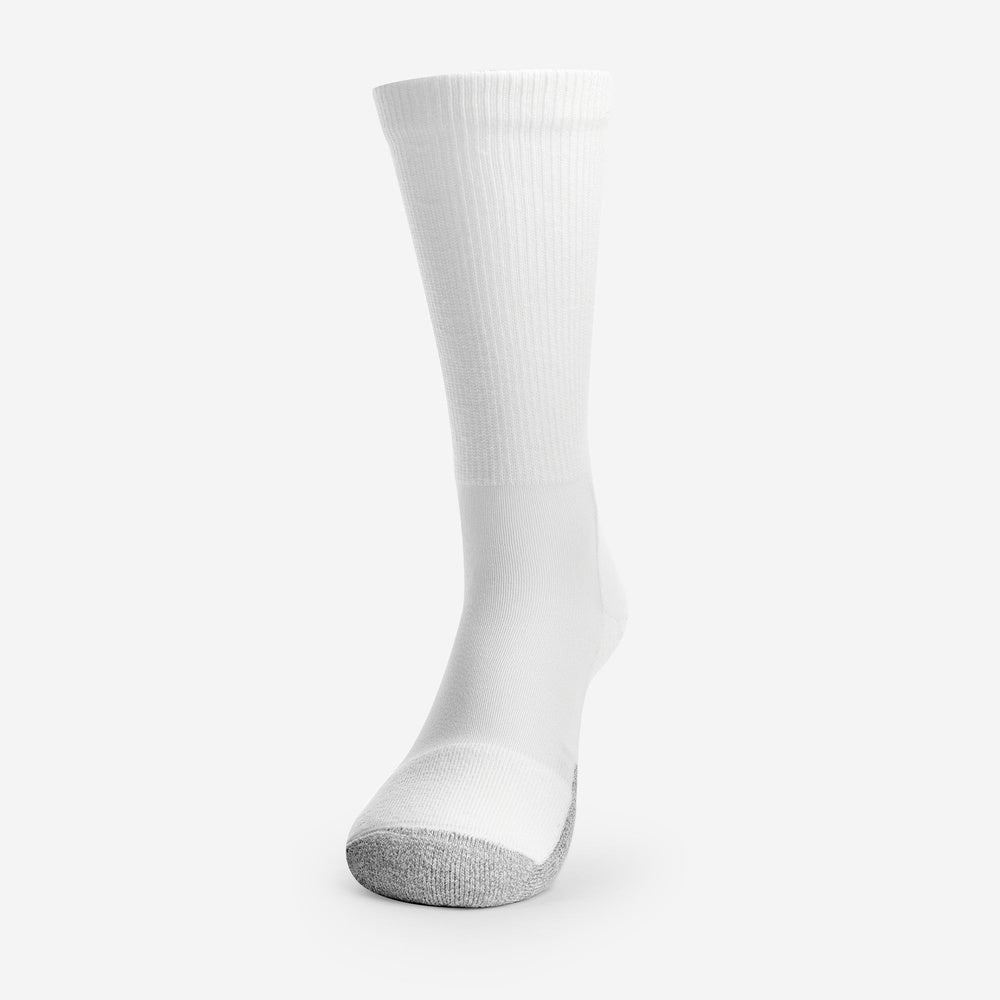 Thorlos unisex white tennis crew sock with gray padded toe and heel