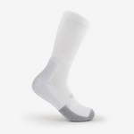 Thorlos unisex white tennis crew sock showing arch support and gray toe cap, side view