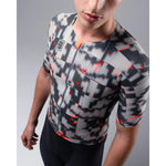 TheOneOff Krypton Short Sleeve cycling jersey in Phosphorus gray and orange pattern on male model