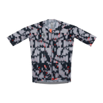 TheOneOff Krypton short sleeve cycling jersey front view on white background, grey digital camo
