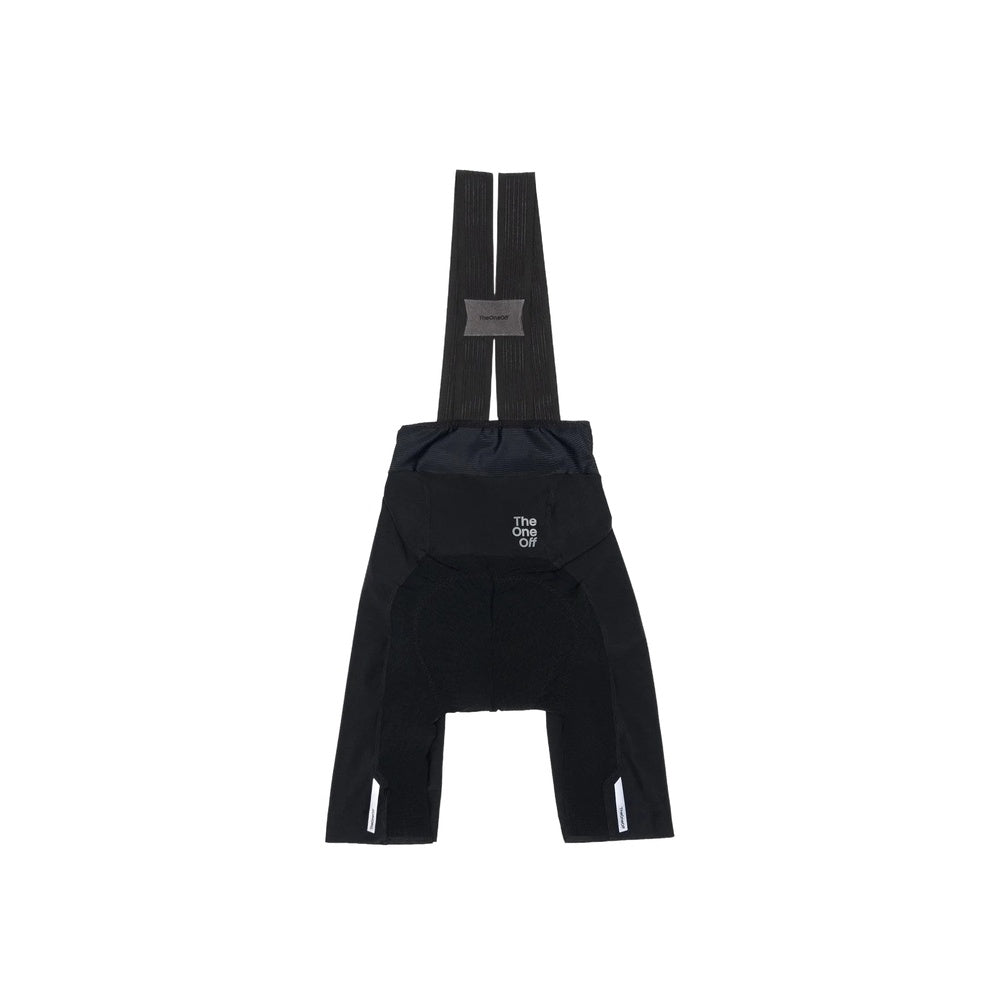 TheOneOff Xenon Bib Short in black with suspender straps, rear view