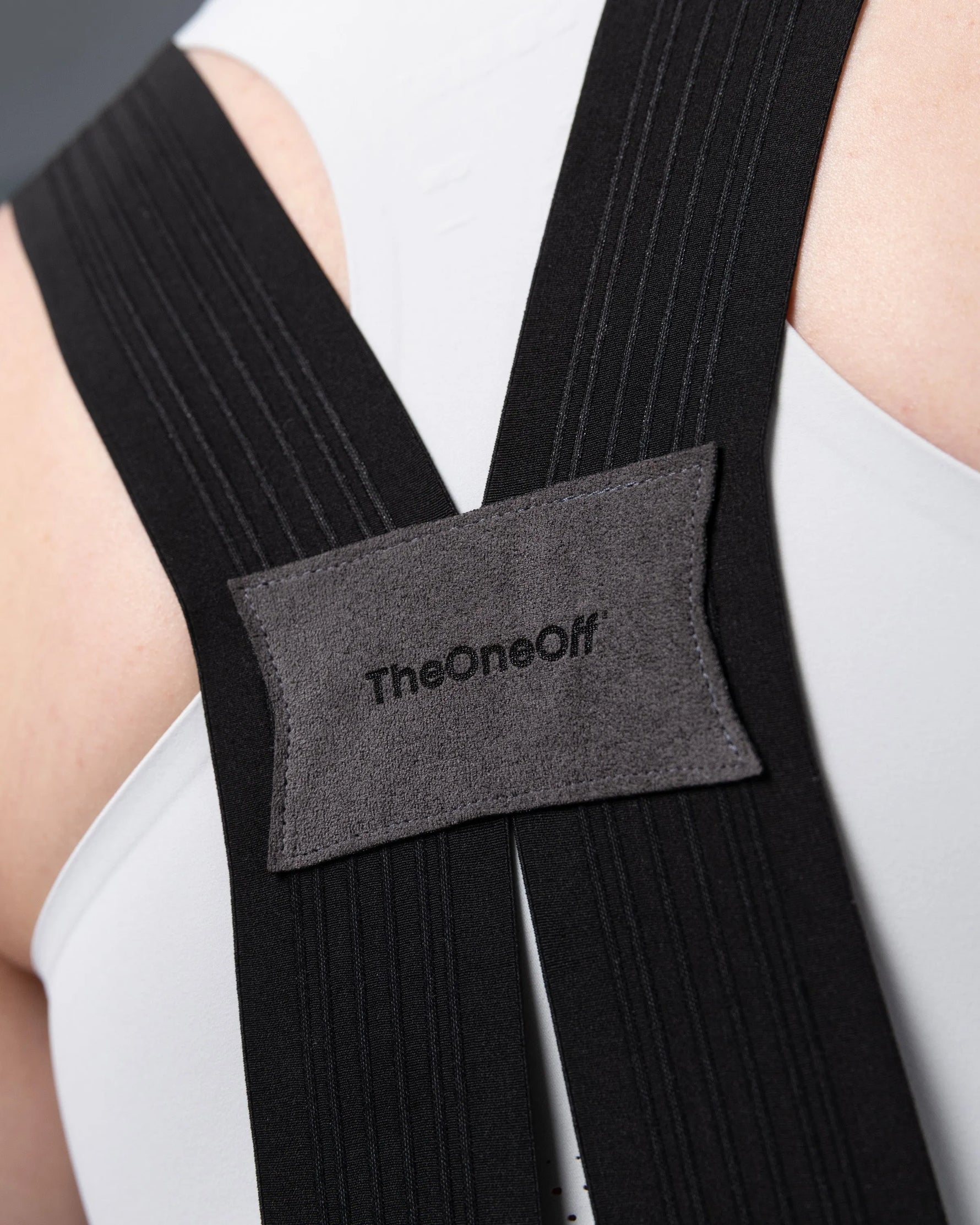 TheOneOff Xenon Bib Short black straps with branded suede label on back
