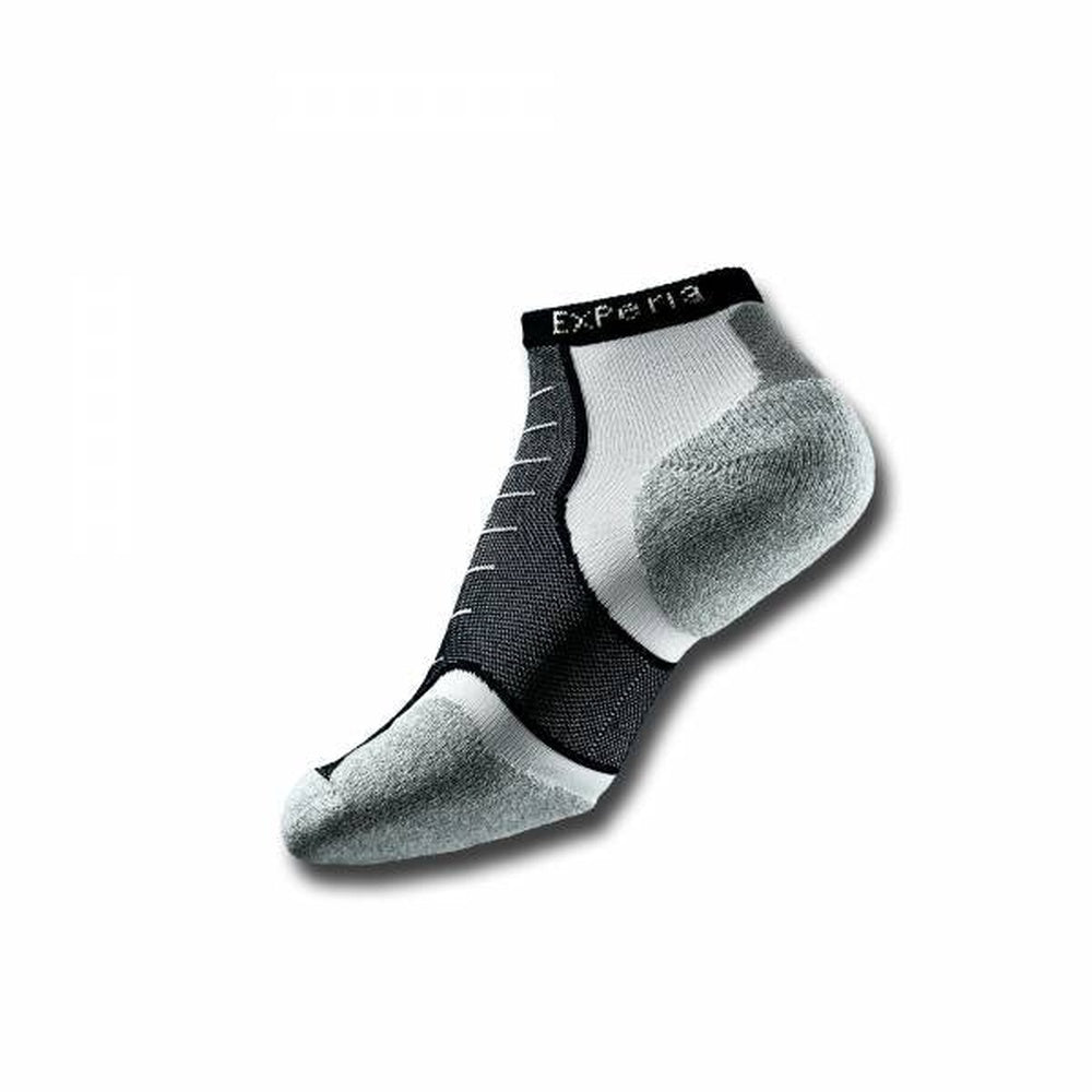 Experia black and gray compression ankle sock with moisture-wicking technology