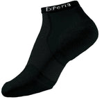 Experia black low-cut running sock with cushioned heel and mesh ventilation panels