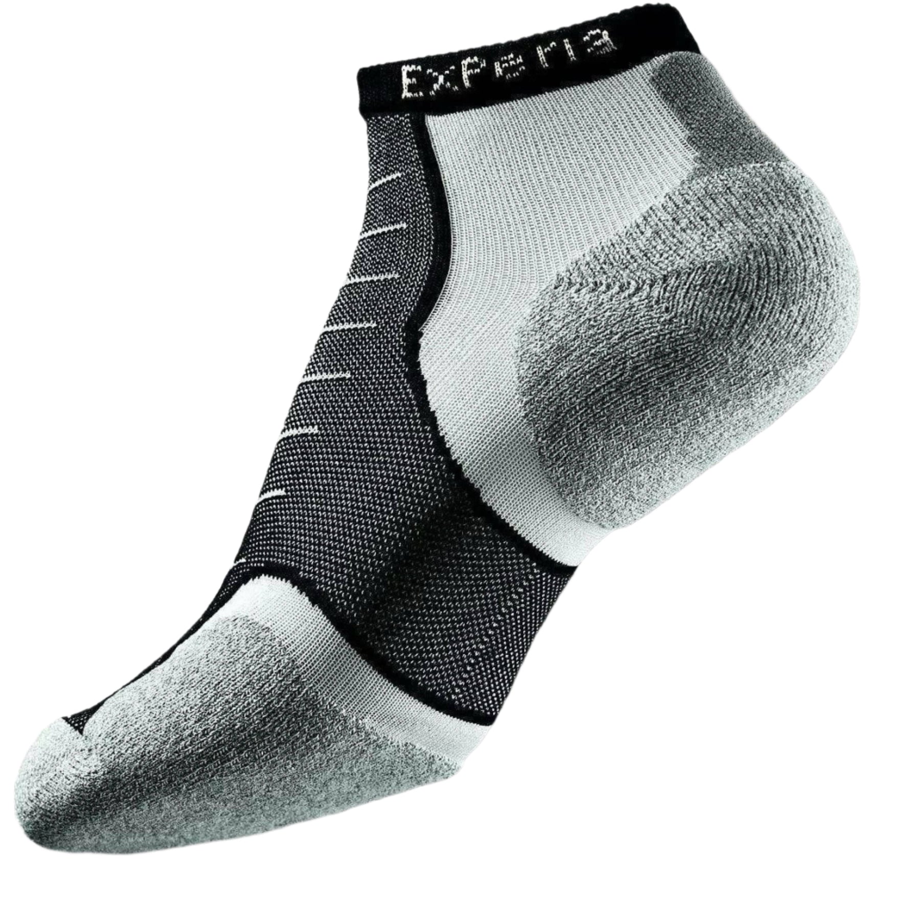 Experia Light Cushion Low-Cut running sock in black and gray on white background
