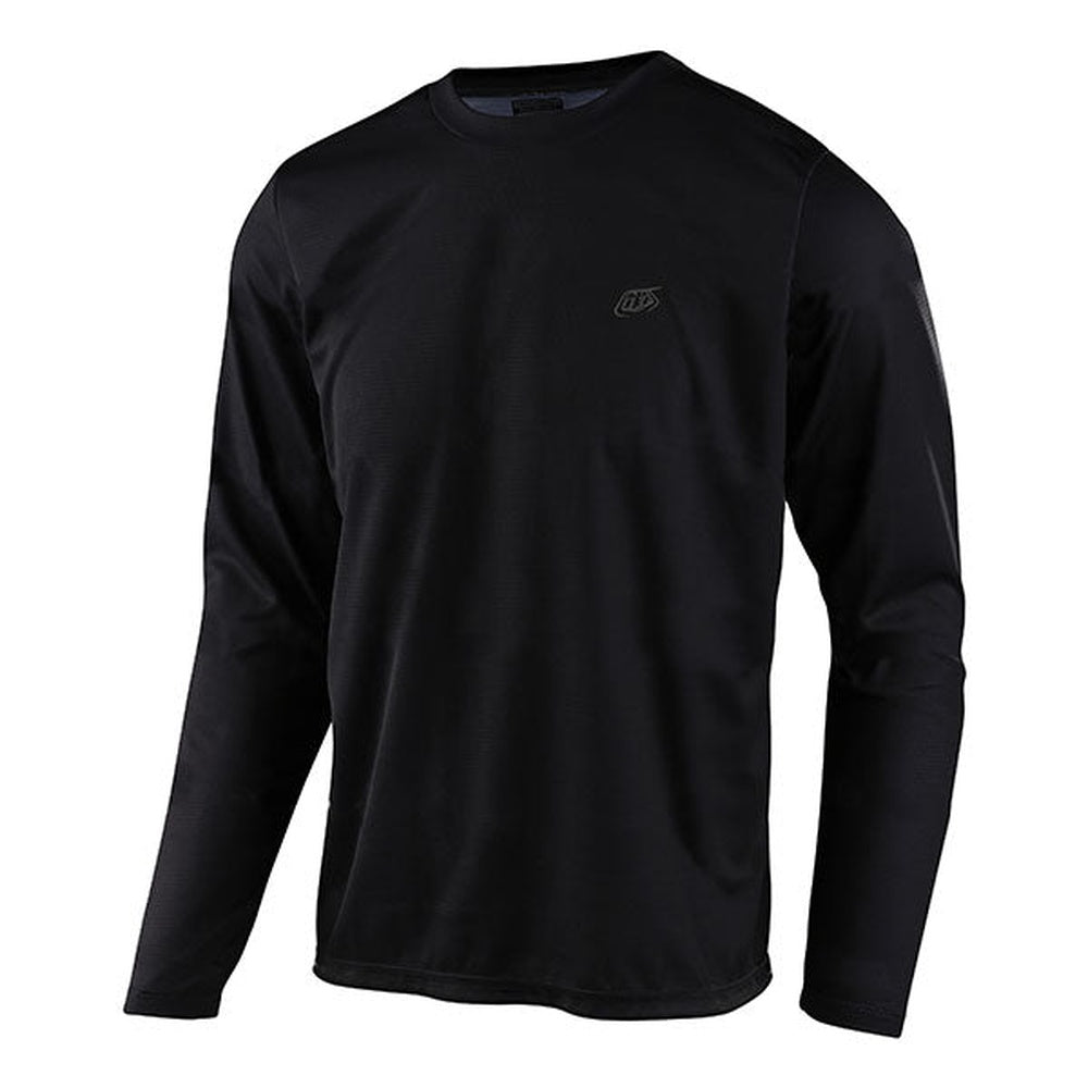 Troy Lee Designs black long sleeve Flowline jersey on clean white background