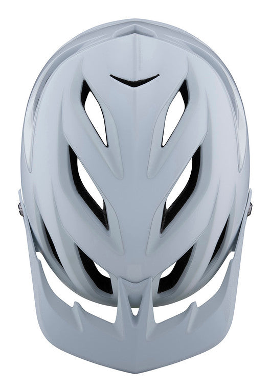 Troy Lee Designs A3 MIPS MTB Helmet in white showing top view with ventilation