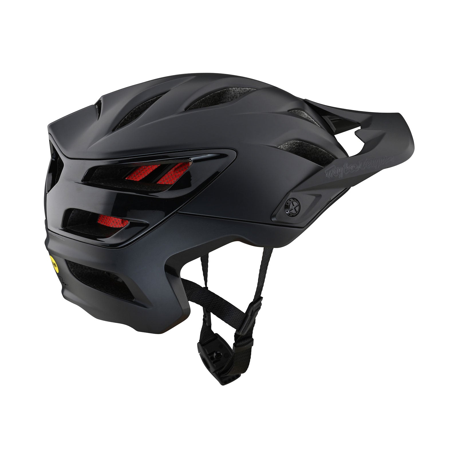 Troy Lee Designs A3 MIPS mountain bike helmet in black with red accents