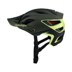 Troy Lee Designs A3 MIPS helmet in olive green with bright yellow trim