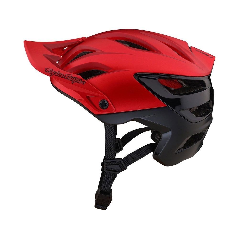 Troy Lee Designs A3 MIPS mountain bike helmet in red and black colorway