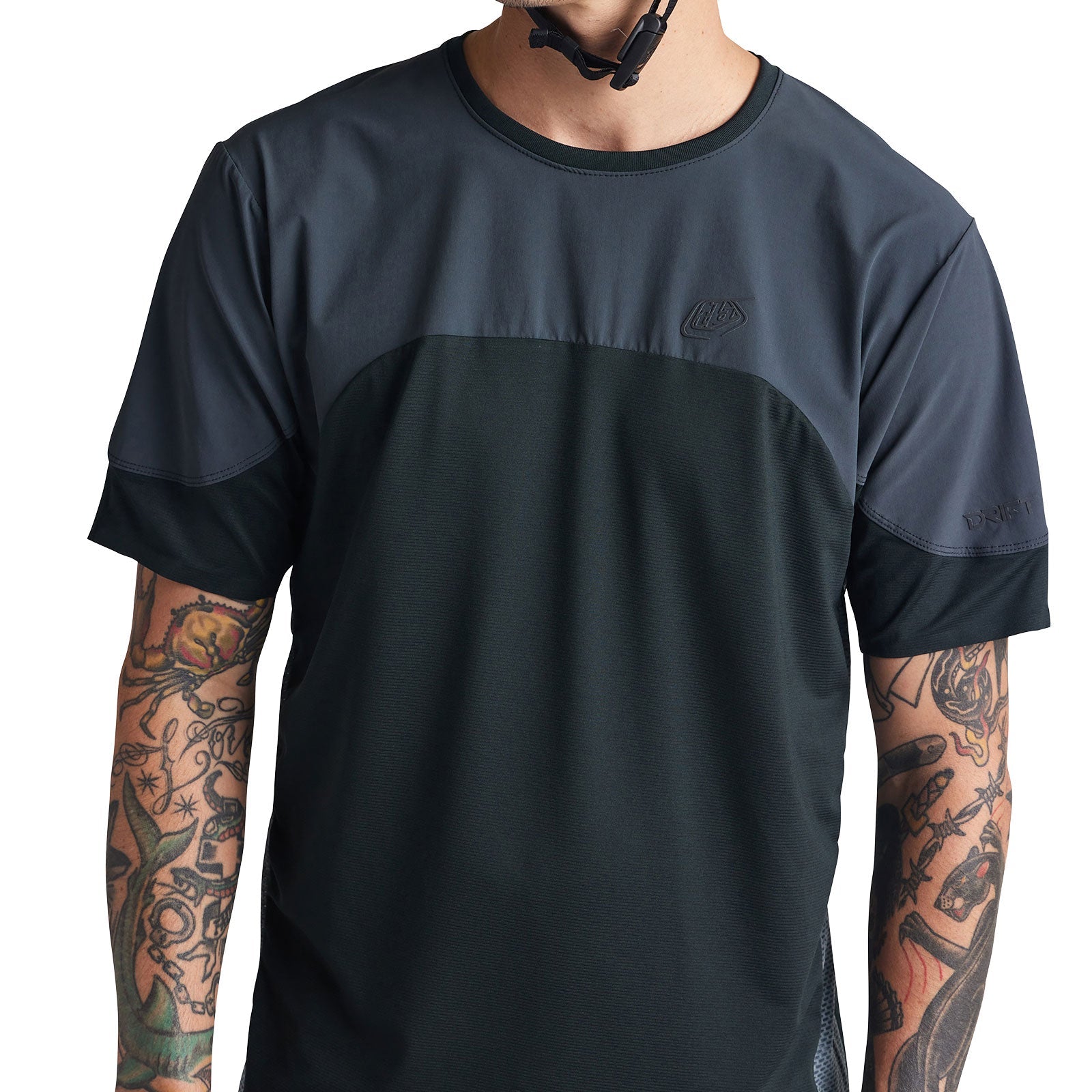 Troy Lee Designs Drift SS Jersey in Dark Charcoal Carbon colorway on model
