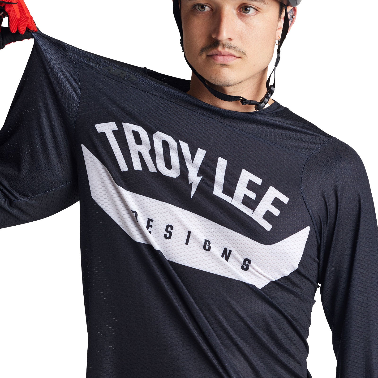 Troy Lee Designs Skyline Air long sleeve mountain bike jersey in black with white logo