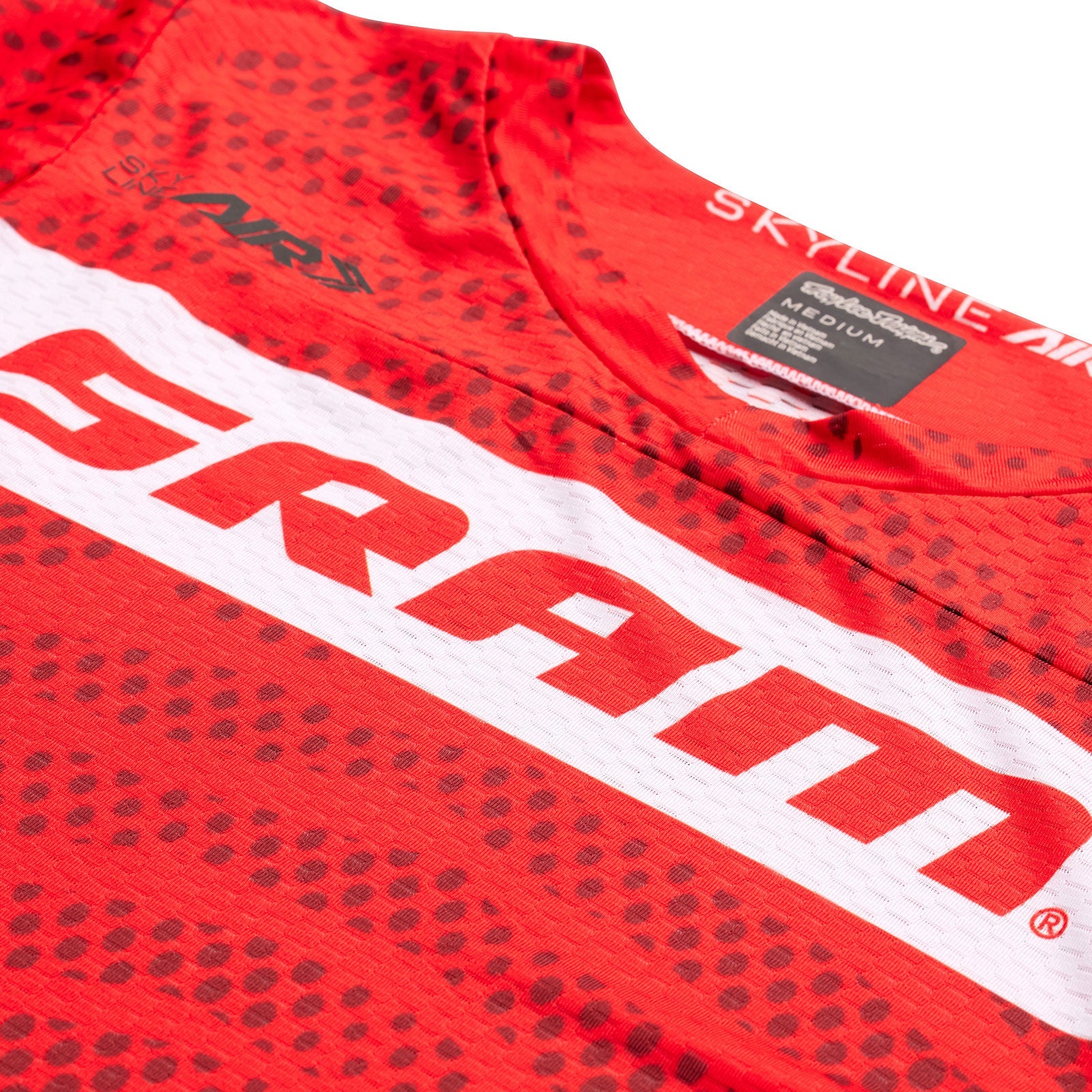 Troy Lee Designs Skyline Air LS Jersey in SRAM Roots Fiery Red colorway with geometric pattern
