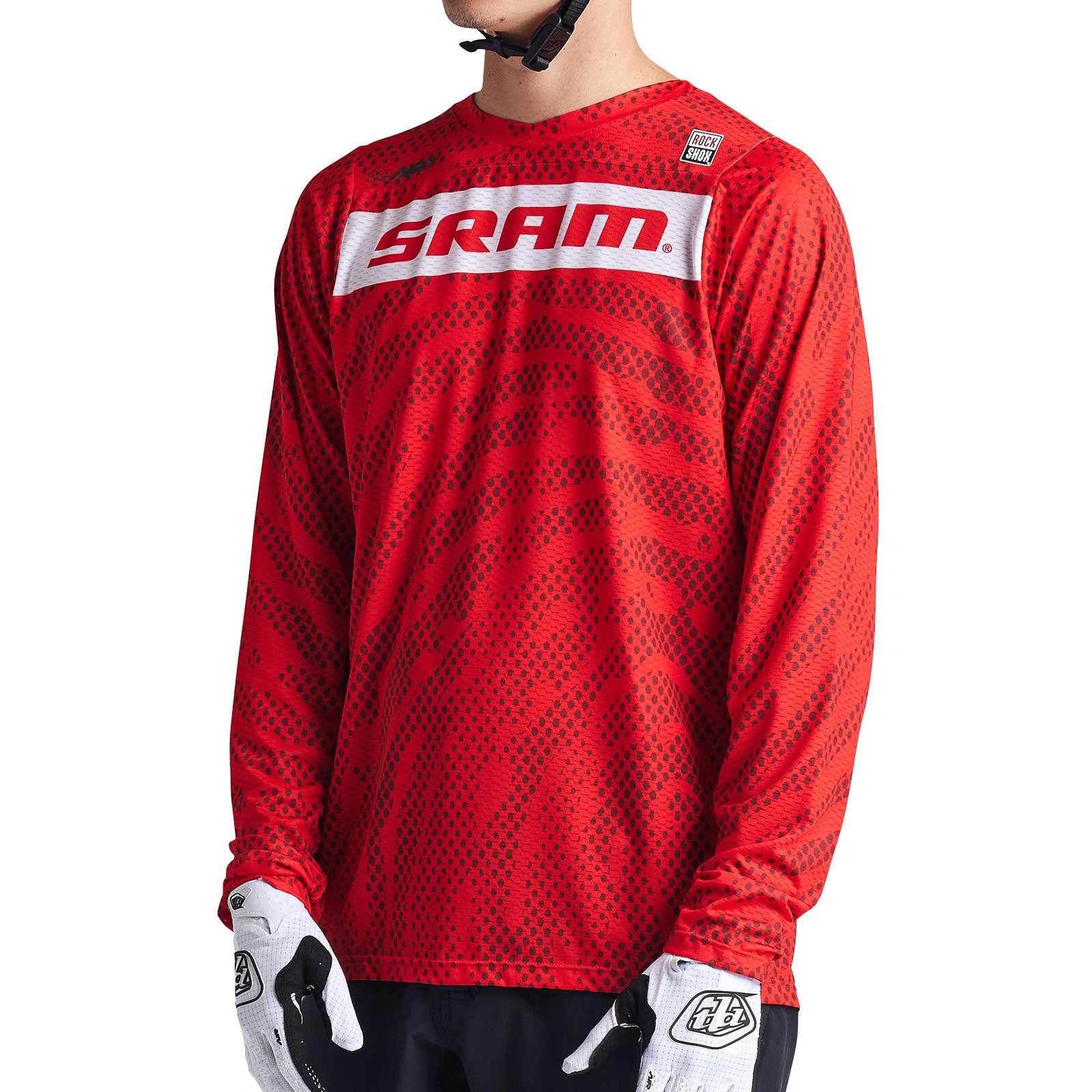 Troy Lee Designs Skyline Air LS Jersey in SRAM Roots Fiery Red with mesh pattern