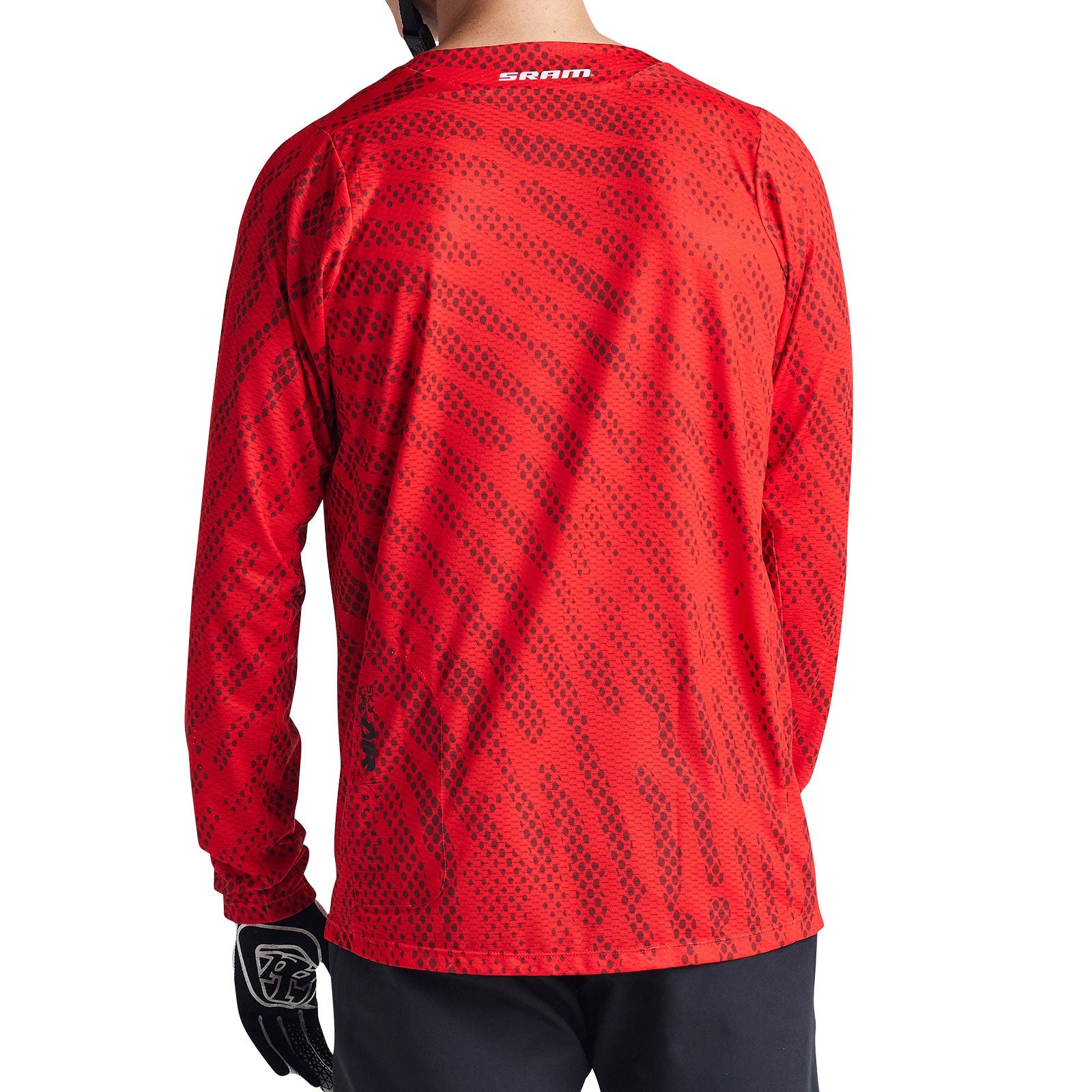 Troy Lee Designs Skyline Air LS Jersey in SRAM Roots Fiery Red colorway with geometric pattern