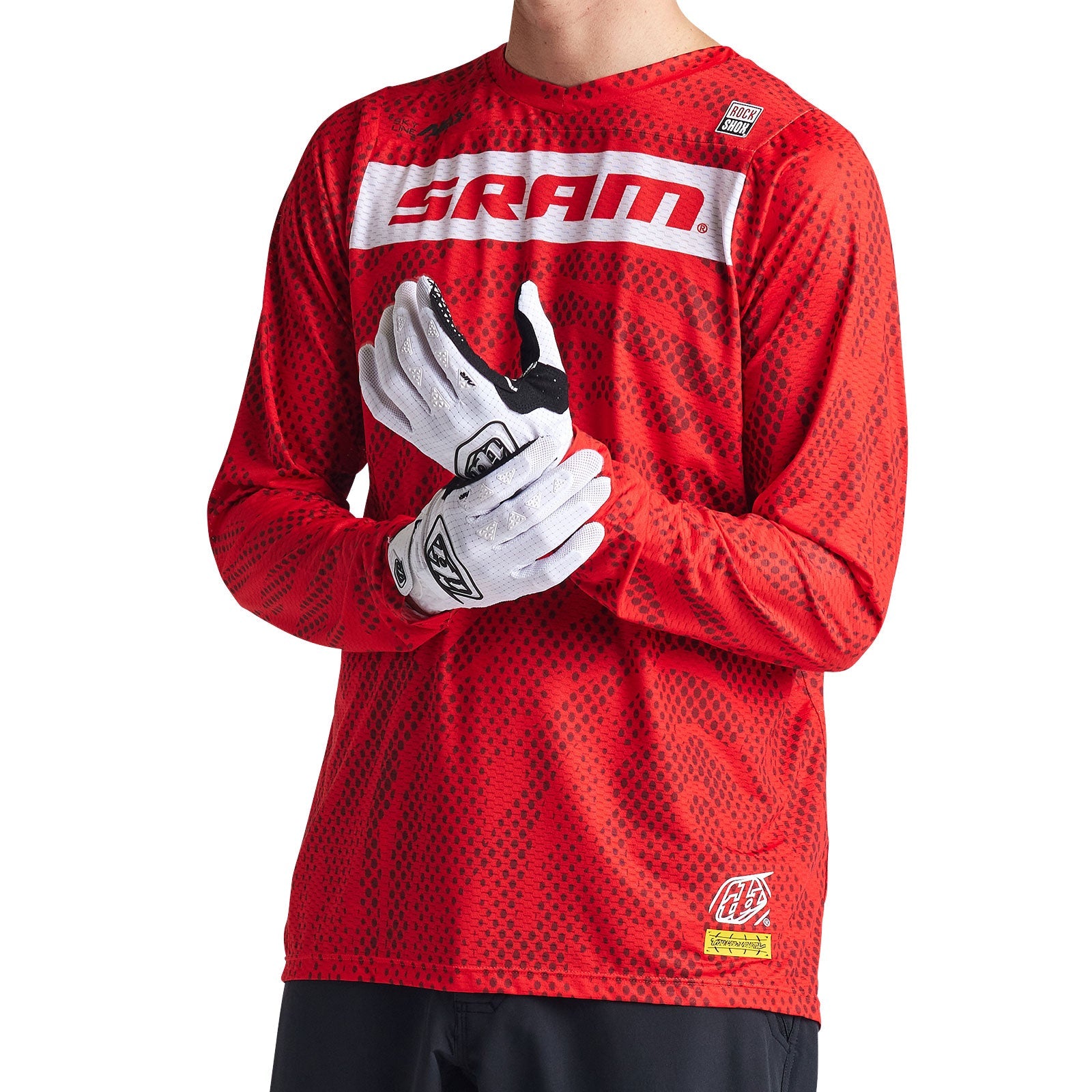 Troy Lee Designs Skyline Air long sleeve jersey in SRAM Roots Fiery Red colorway