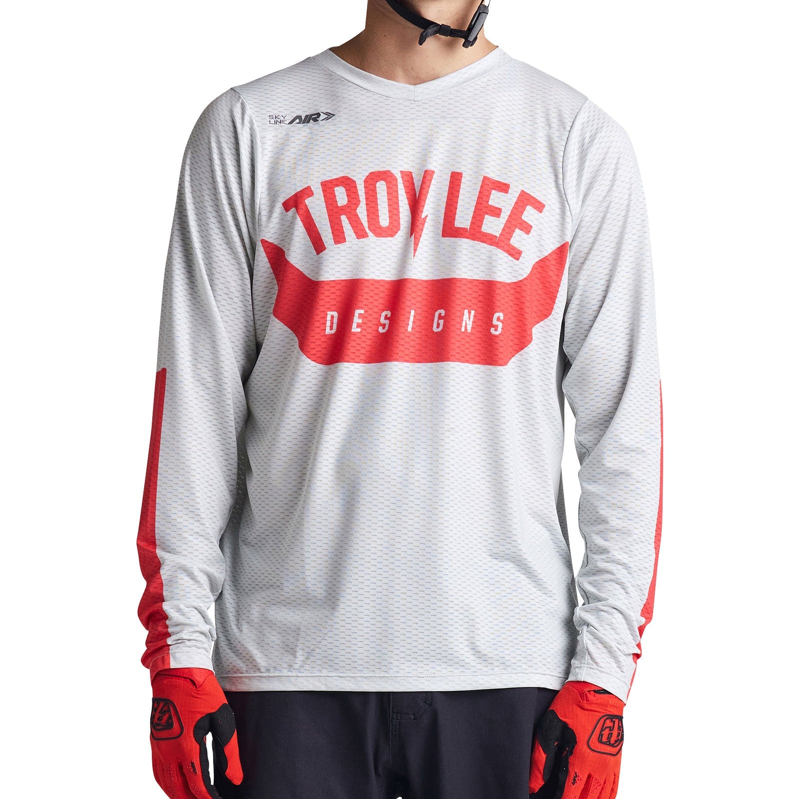 Troy Lee Designs Skyline Air LS Jersey in Aircore Cement colorway with red accents