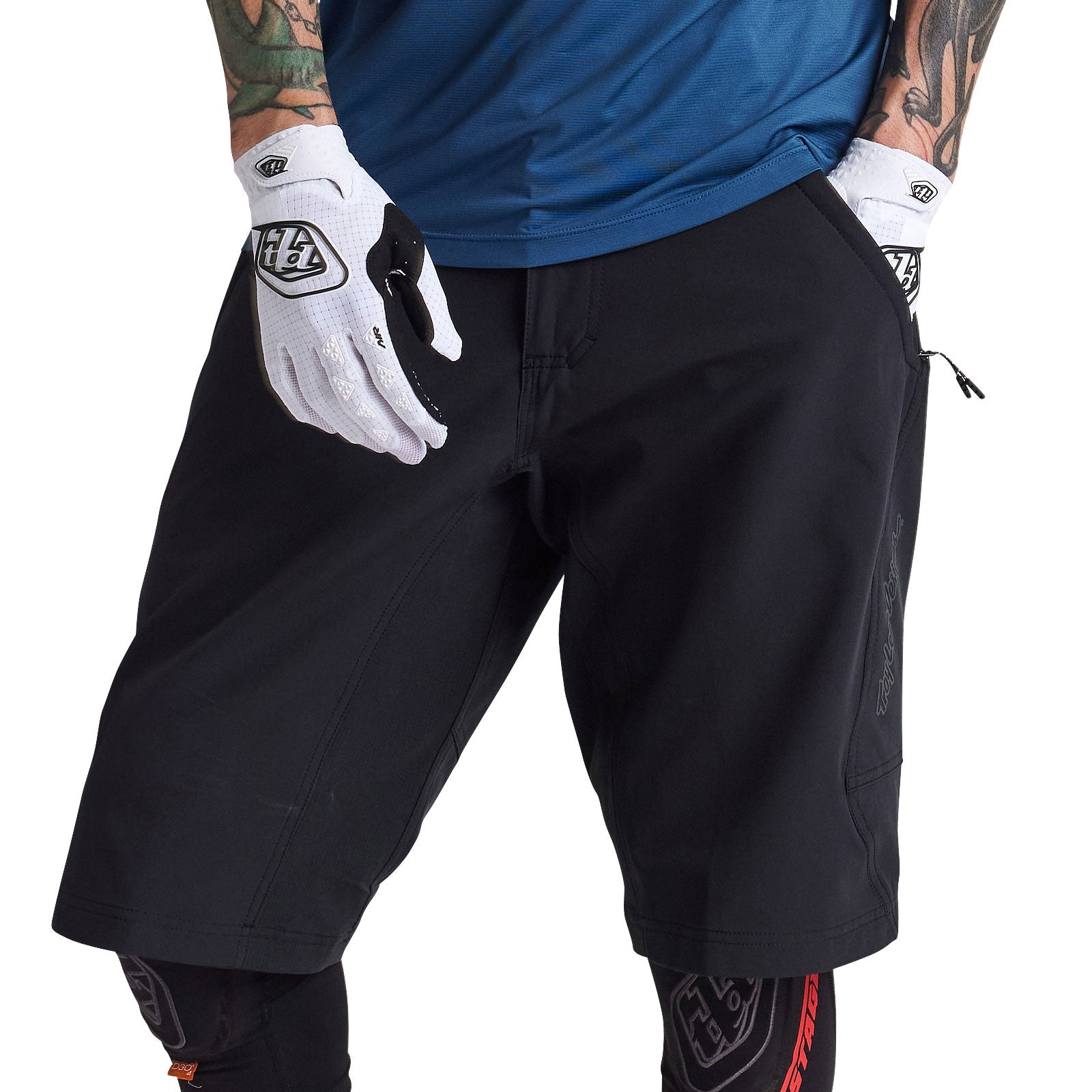 Troy Lee Designs black Skyline cycling shorts with liner on model