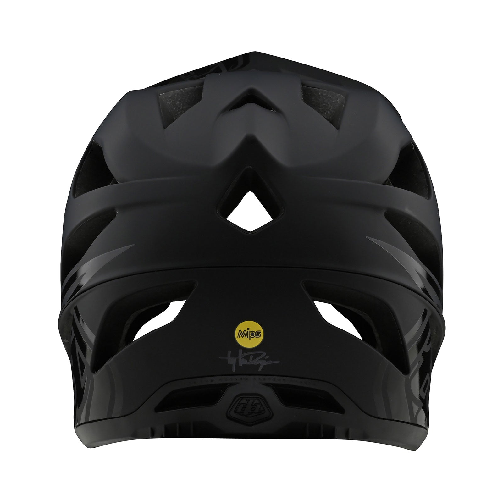 Troy Lee Designs Stage Helmet MIPS in Stealth Midnight black colorway rear view