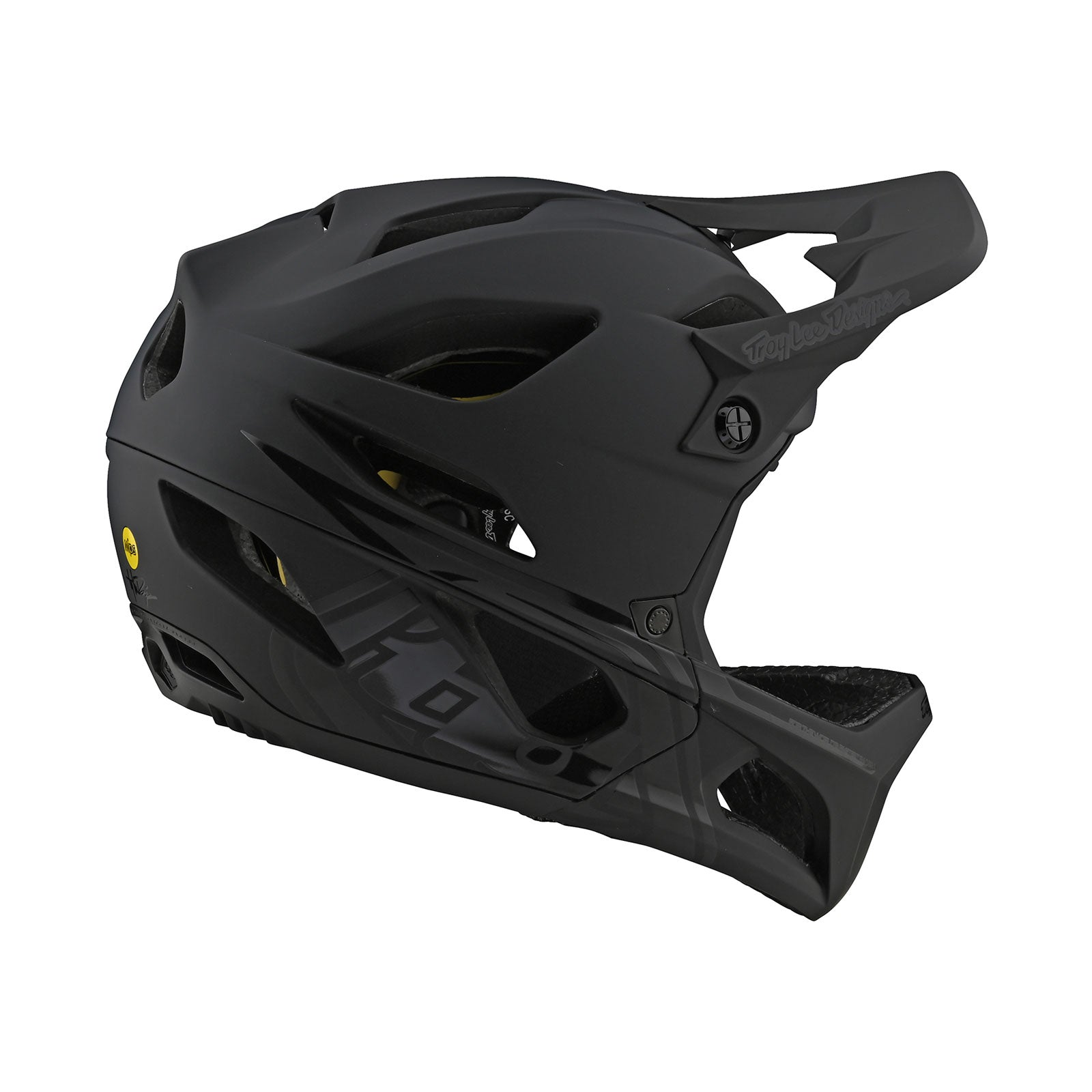 Troy Lee Designs Stage Helmet MIPS in Stealth Midnight black colorway with removable chin guard