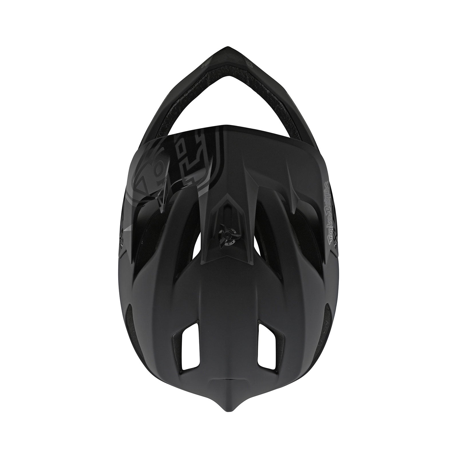 Troy Lee Designs Stage Helmet MIPS in Stealth Midnight black colorway, top view