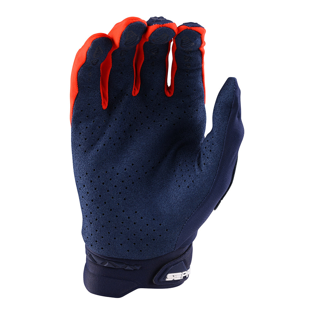 Troy Lee Designs SE Pro Glove in Navy and Orange colorway palm side view