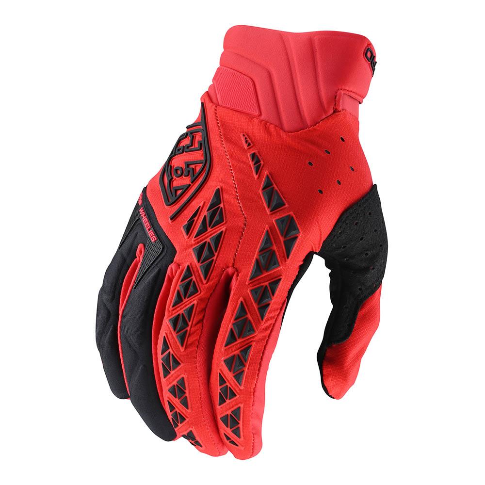 Troy Lee Designs SE Pro Glove in red with black geometric pattern details