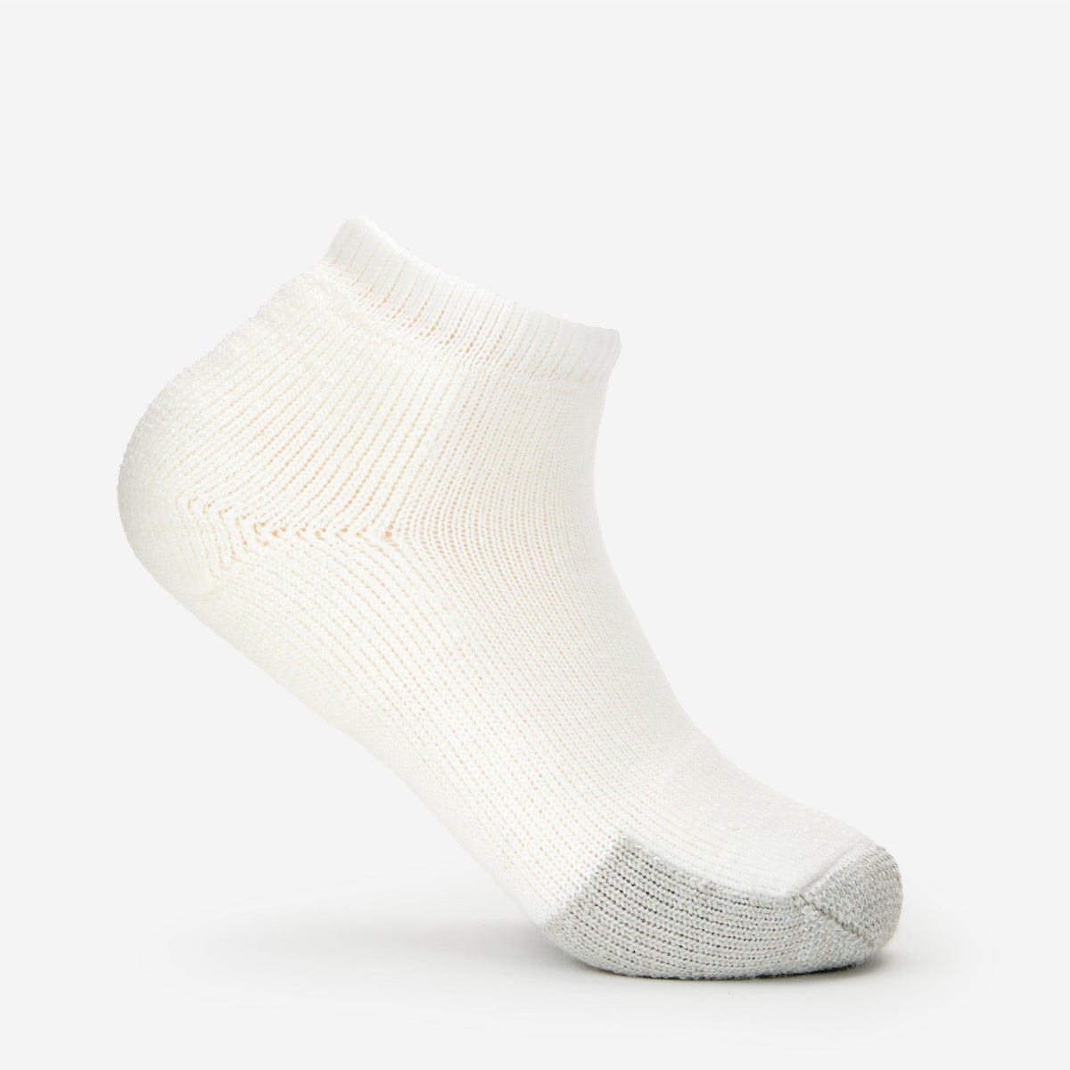 Thorlos white micro mini ankle tennis sock with gray reinforced toe cushioning