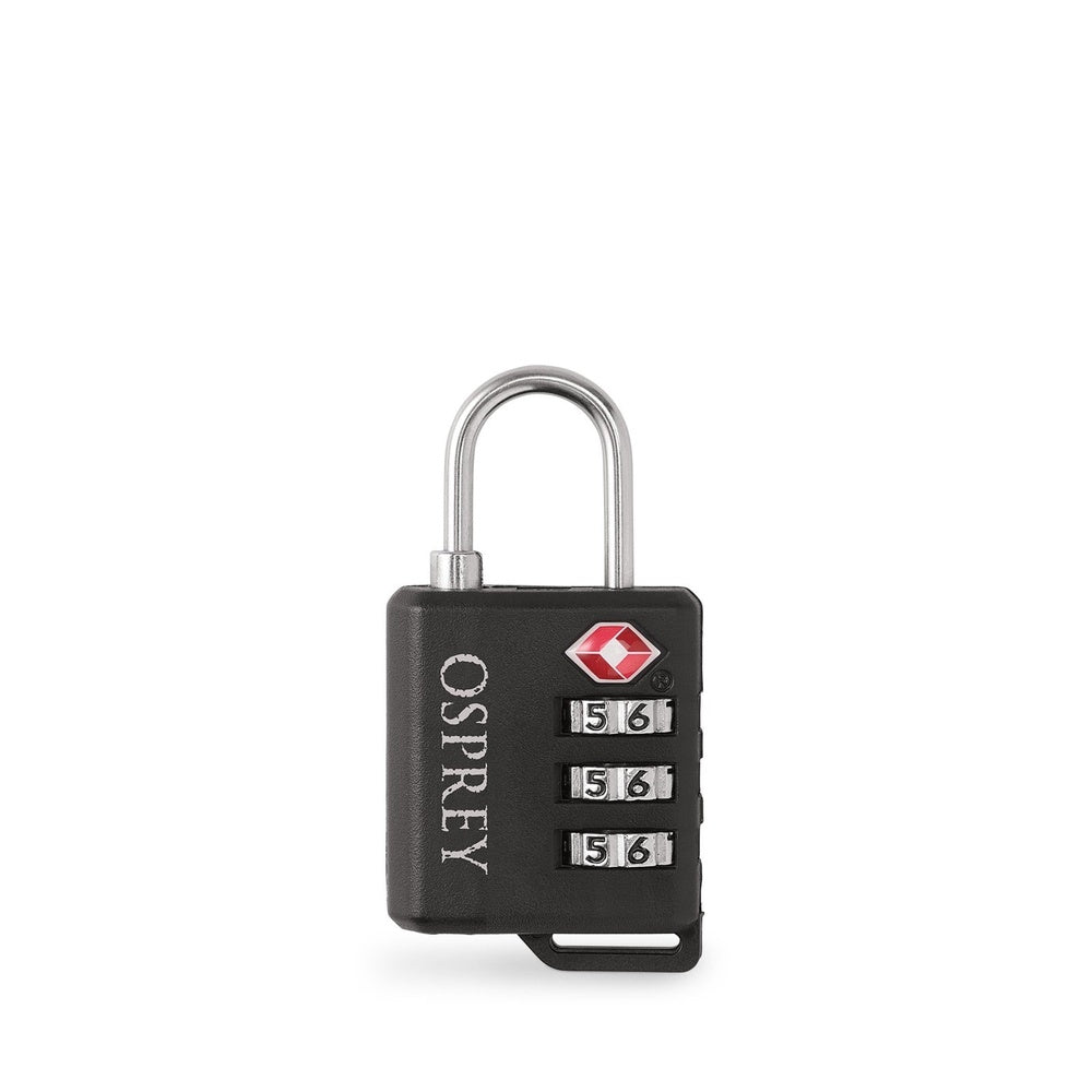Osprey black TSA-approved 3-digit combination padlock with silver shackle