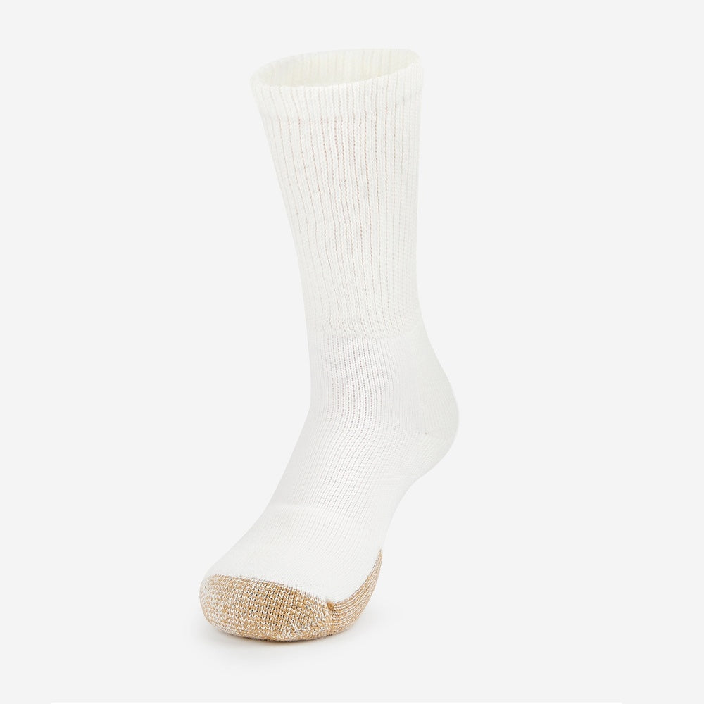 Thorlos Men's XT Max Cushion Fitness Crew Sock in white with gold toe cap