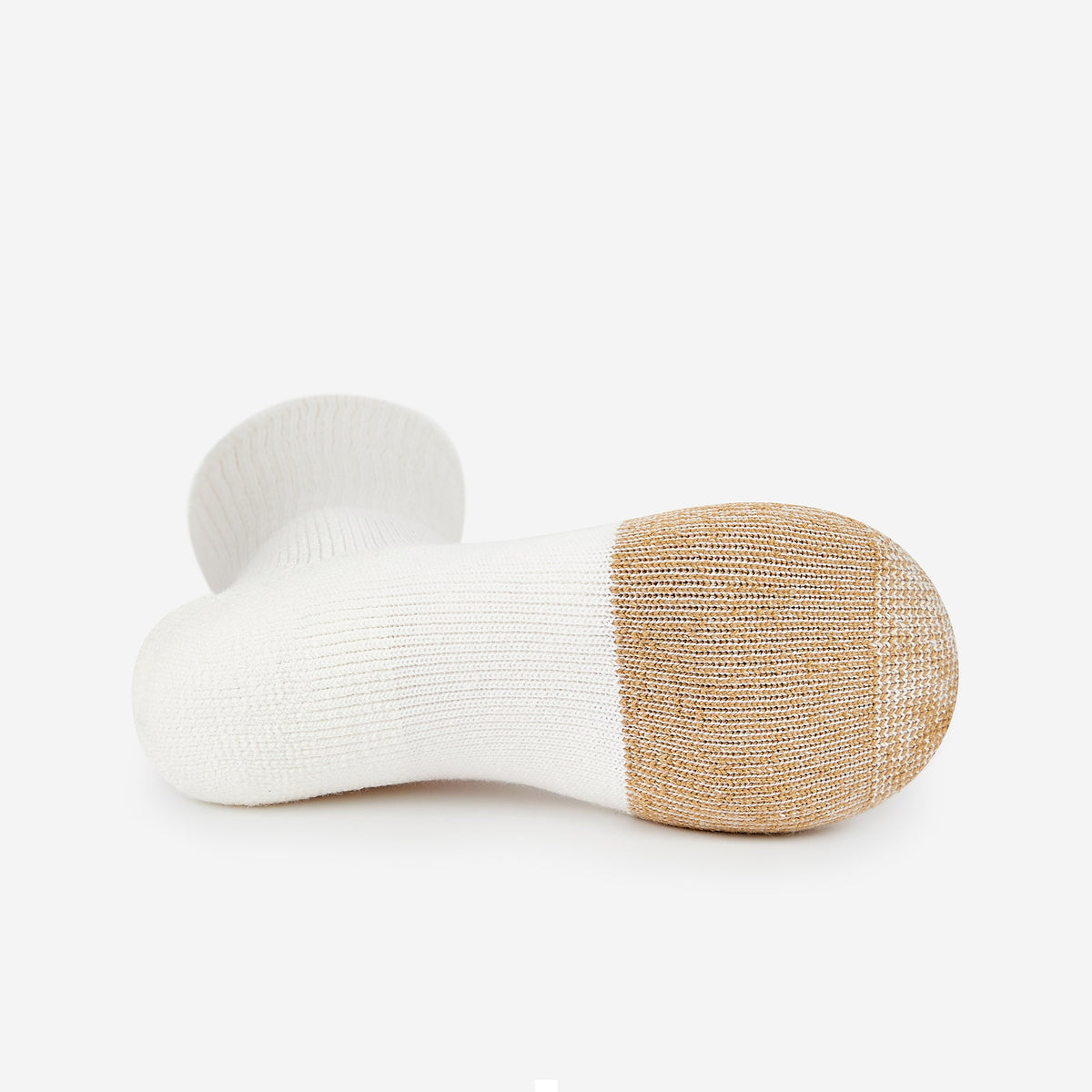 Thorlos Tennis Thick Cushion Crew Sock in white with tan reinforced toe cap