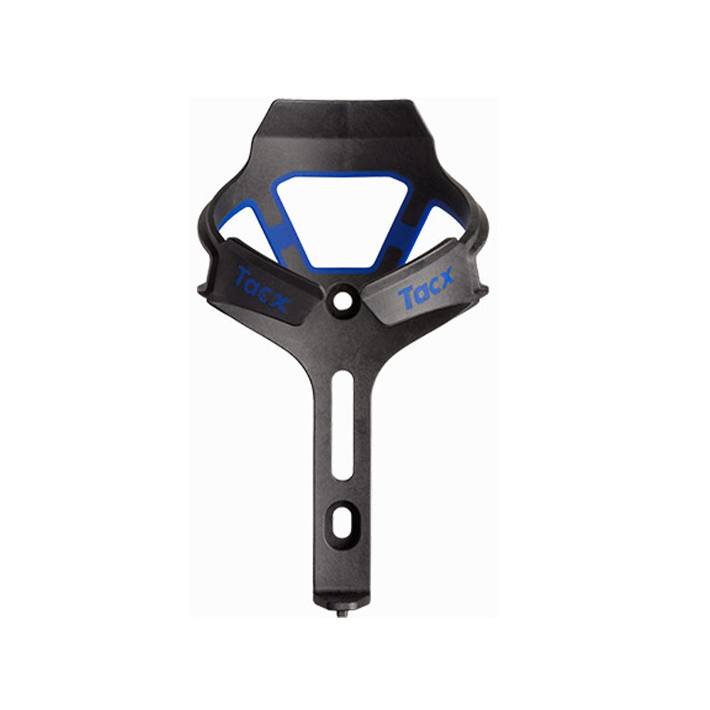 Tacx Ciro bicycle bottle cage in matte black with blue accents and white geometric openings