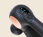 Therabody Theragun Sense percussion massage device in black with digital display showing settings